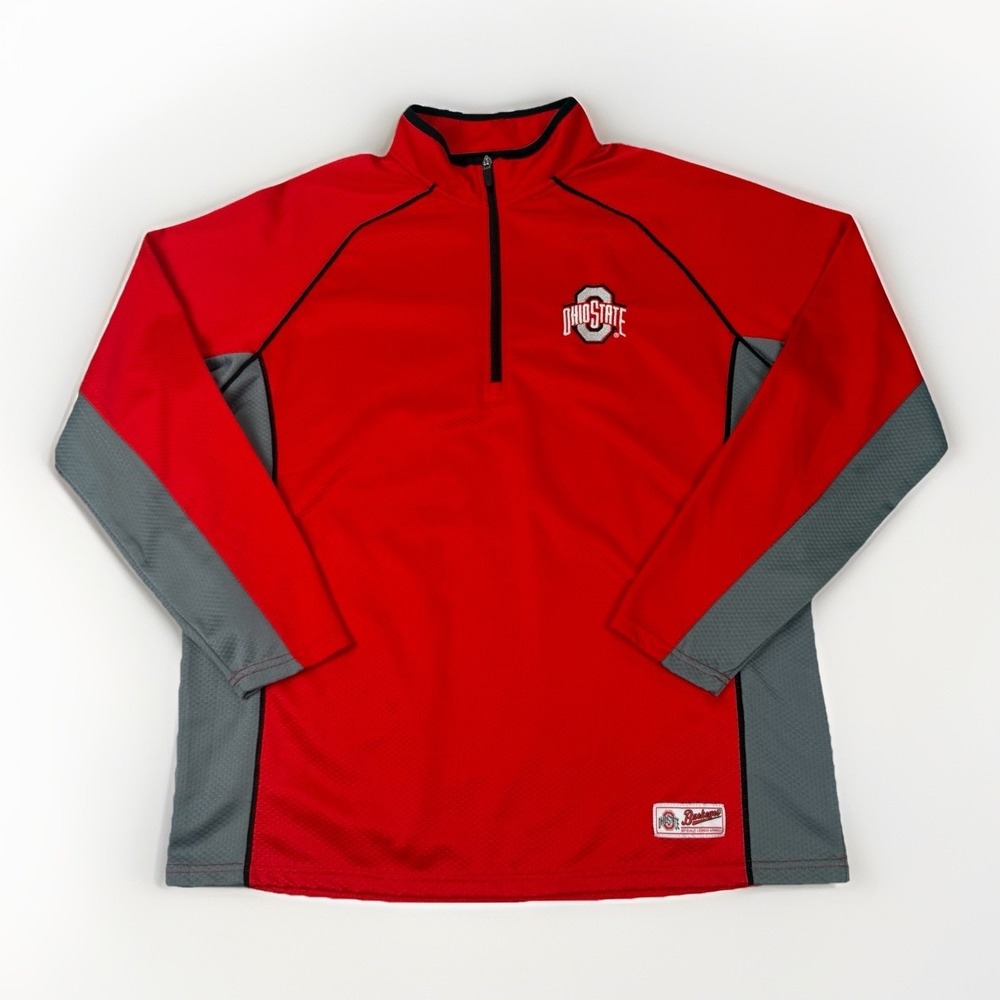 Ohio State Buckeyes 1/4 Zip Pullover Shirt‎ Men's Large Red Gray Mesh Authentic